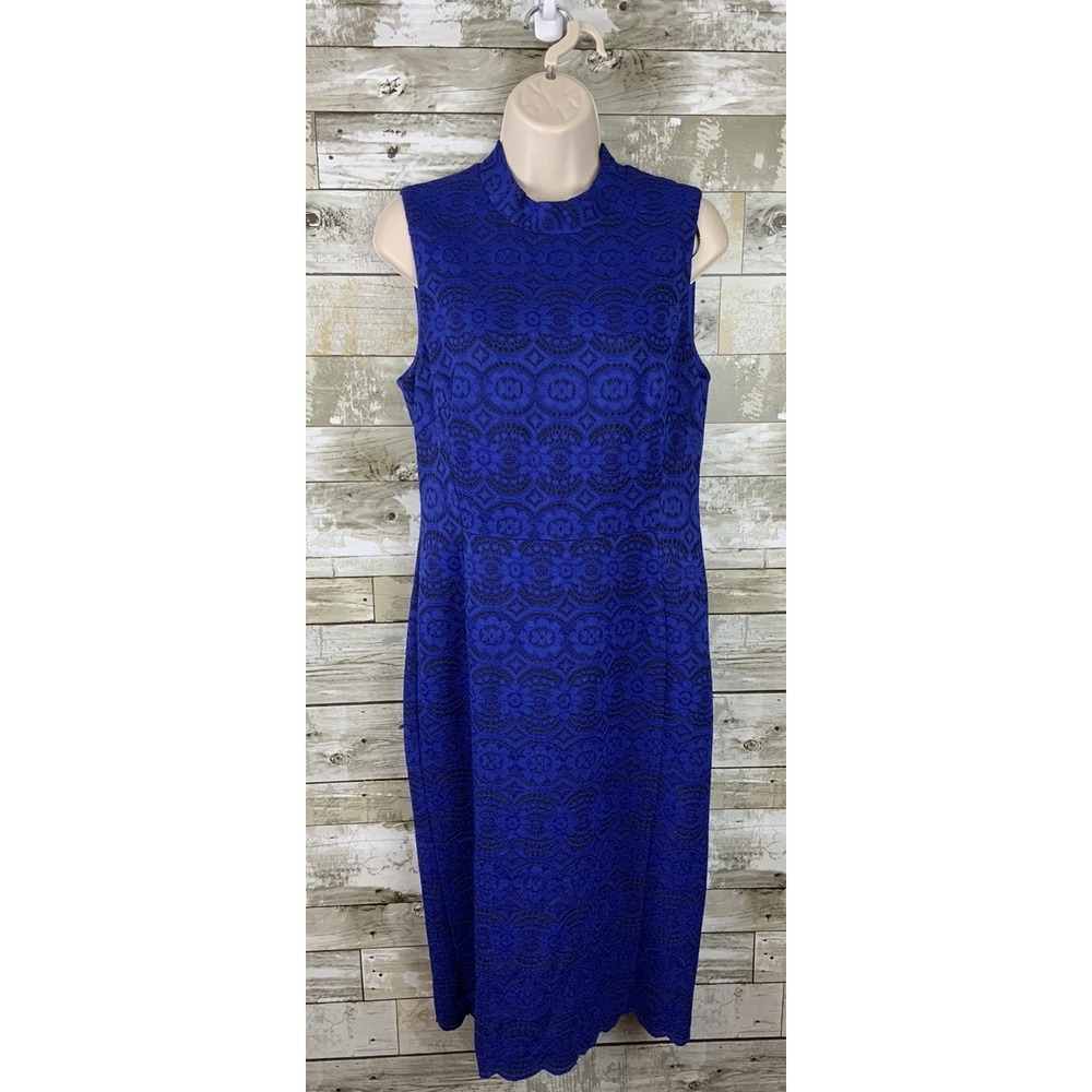 Vince Camuto Womens Blue Lace Overlay Sheath Sleeveless Dress Size 10